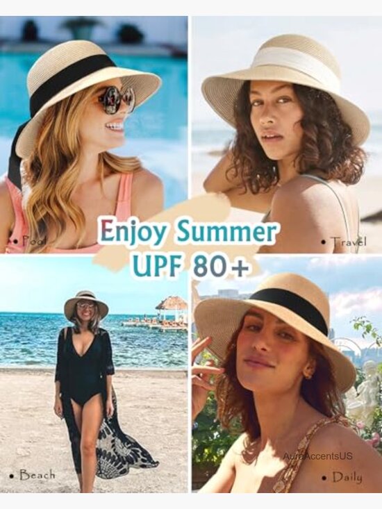 Straw Sun Hat with UPF 80+ Wide Brim Foldable Travel Beach Hat main image 7